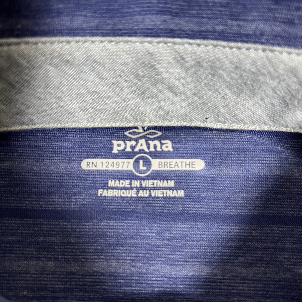 PrAna Polo Shirt Men's Heathered Blue‎ Striped Breathe Size Large - Picture 4 of 7